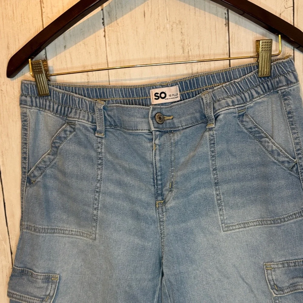 SO Girls 16plus Denim Cargo Wide Leg Jeans